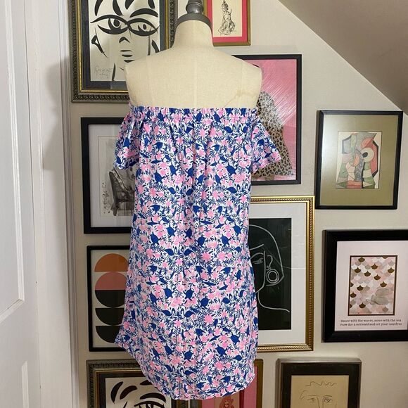 Vineyard Vines Girls Size XL Off The Shoulder A Line Dress Blue Pink Floral - Picture 4 of 6